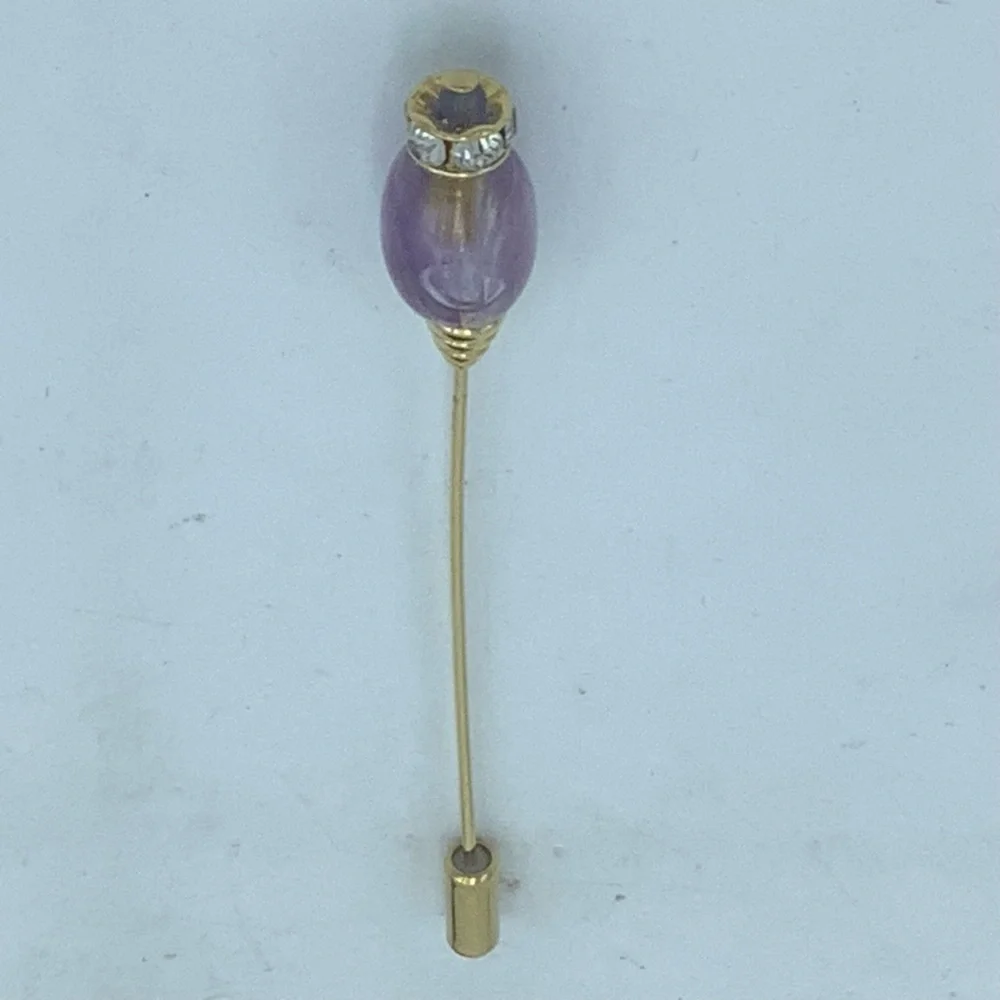 Lavender Glass and Rhinestone Topped Stick Pin